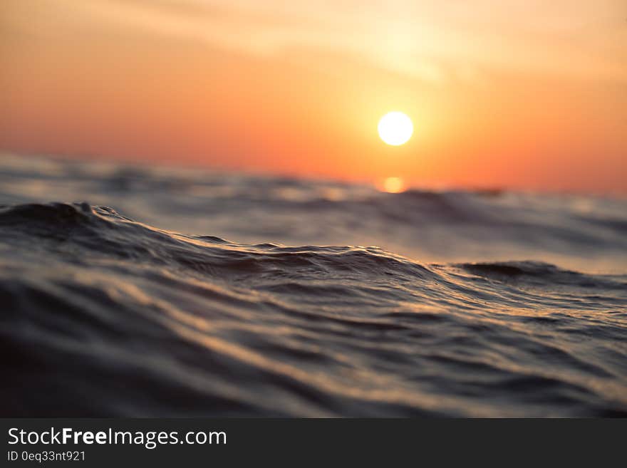 A closeup of the sea at the sunset