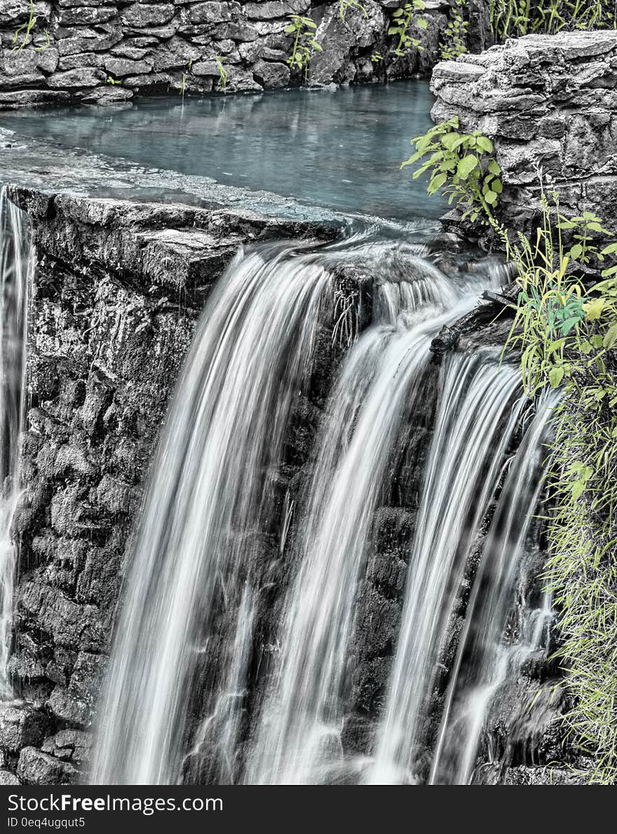 Waterfalls and Gray Stone Near Green Grass