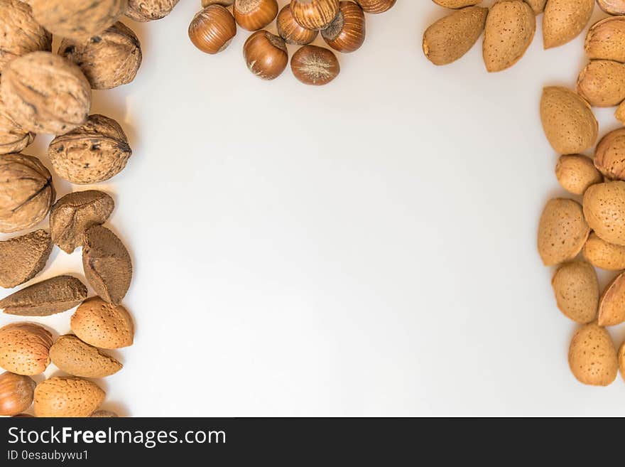 Walnuts, Almonds, Brazil nuts, hazel nuts. Walnuts, Almonds, Brazil nuts, hazel nuts