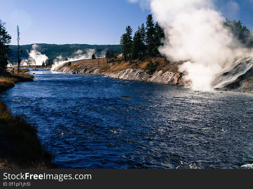 The Firehole River in Yellowstone National Park, Wyoming. To the right is the runoff from Excelsior Geyser into the river. en.wikipedia.org/wiki/Firehole_River en.wikipedia.org/wiki/Excelsior_Geyser More photos from our road trip are here: www.flickr.com/photos/thadz/albums/72157660032324601