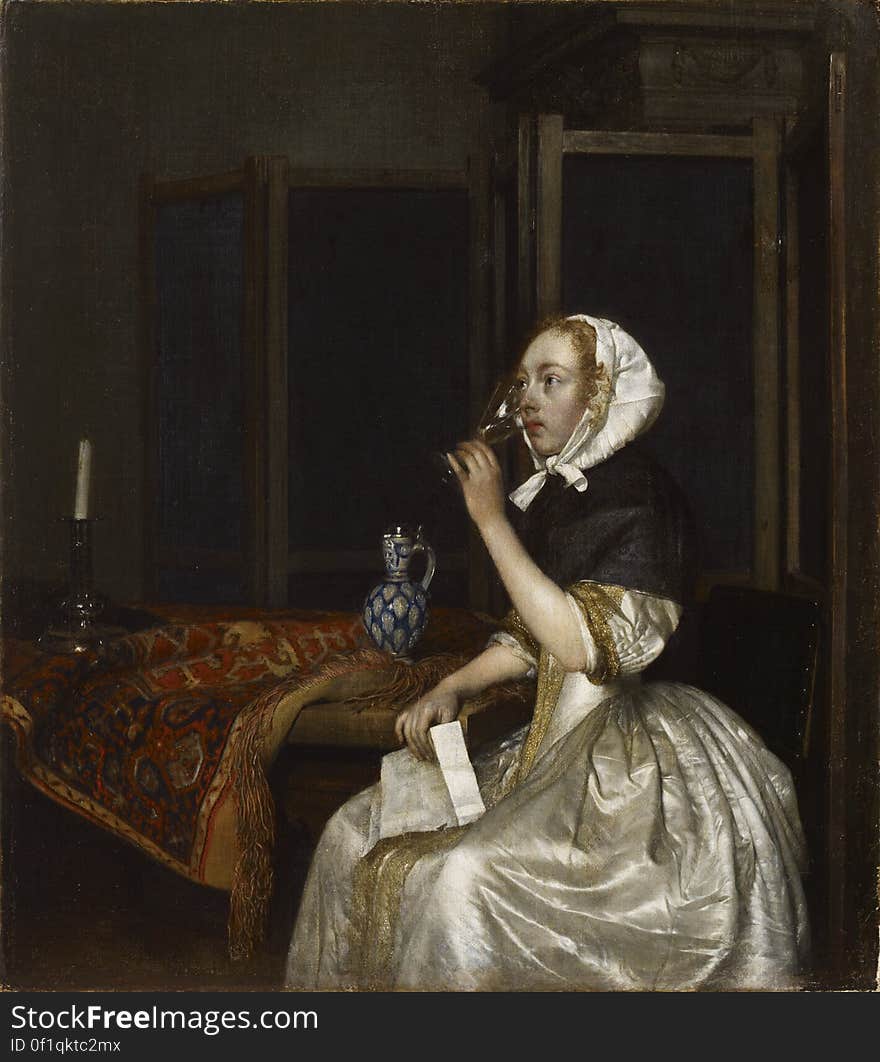 artist / taiteilija / konstnÃ¤r: Gerard ter Borch &#x28;1617âˆ’1681&#x29; title / teosnimi / titel: Lady Seated Holding a Wineglass / ViiniÃ¤ juova nainen kirje kÃ¤dessÃ¤Ã¤n / Vindrickande kvinna date / ajoitus / datering: c. / n. / ca. 1665 techinique / tekniikka / teknik: oil on canvas / Ã¶ljy kankaalle / olja pÃ¥ duk measurements / mÃ¥tt / mitat: 38,3 x 34 cm collection / kokoelma / samling: Hjalmar Linder Donation / Hjalmar Linderin lahjoituskokoelma / Hjalmar Linders donationssamling Finnish National Gallery / Sinebrychoff Art Museum Kansallisgalleria / Sinebrychoffin taidemuseo Finlands Nationalgalleri / Konstmuseet Sinebrychoff inv. no. A II 1531 photo / kuva / foto: Finnish National Gallery / Kansallisgalleria / Finlands Nationalgalleri / Hannu Pakarinen & Henri Tuomi. artist / taiteilija / konstnÃ¤r: Gerard ter Borch &#x28;1617âˆ’1681&#x29; title / teosnimi / titel: Lady Seated Holding a Wineglass / ViiniÃ¤ juova nainen kirje kÃ¤dessÃ¤Ã¤n / Vindrickande kvinna date / ajoitus / datering: c. / n. / ca. 1665 techinique / tekniikka / teknik: oil on canvas / Ã¶ljy kankaalle / olja pÃ¥ duk measurements / mÃ¥tt / mitat: 38,3 x 34 cm collection / kokoelma / samling: Hjalmar Linder Donation / Hjalmar Linderin lahjoituskokoelma / Hjalmar Linders donationssamling Finnish National Gallery / Sinebrychoff Art Museum Kansallisgalleria / Sinebrychoffin taidemuseo Finlands Nationalgalleri / Konstmuseet Sinebrychoff inv. no. A II 1531 photo / kuva / foto: Finnish National Gallery / Kansallisgalleria / Finlands Nationalgalleri / Hannu Pakarinen & Henri Tuomi