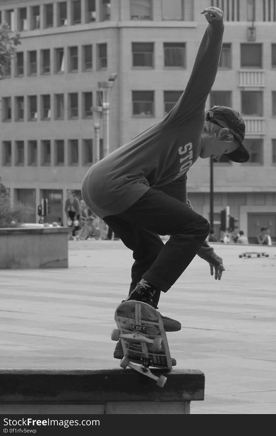 Boy Skateboarding Grayscale Photography