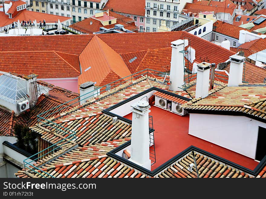 Bird&#x27;s Eye View of Orange Roofs Houses