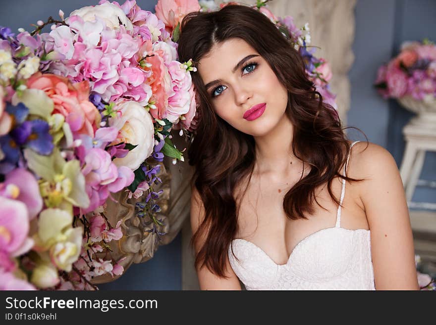 Portrait of Woman With Pink Roses