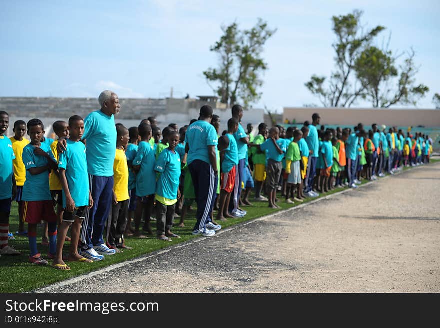 Children practice their dribbling skills at the FIFA Football Festival in Mogadishu, Somalia, on August 19. FIFA, having had no presence in Somalia for the last 26 years, today held its first training session in Mogadishu since the country fell into civil war. Illegal under al Shabab, football has made a huge comeback in Somalia, with Mogadishu&#x27;s streets literally filling up with children each afternoon as they come out to play the game. AU UN IST PHOTO / TOBIN JONES. Children practice their dribbling skills at the FIFA Football Festival in Mogadishu, Somalia, on August 19. FIFA, having had no presence in Somalia for the last 26 years, today held its first training session in Mogadishu since the country fell into civil war. Illegal under al Shabab, football has made a huge comeback in Somalia, with Mogadishu&#x27;s streets literally filling up with children each afternoon as they come out to play the game. AU UN IST PHOTO / TOBIN JONES.