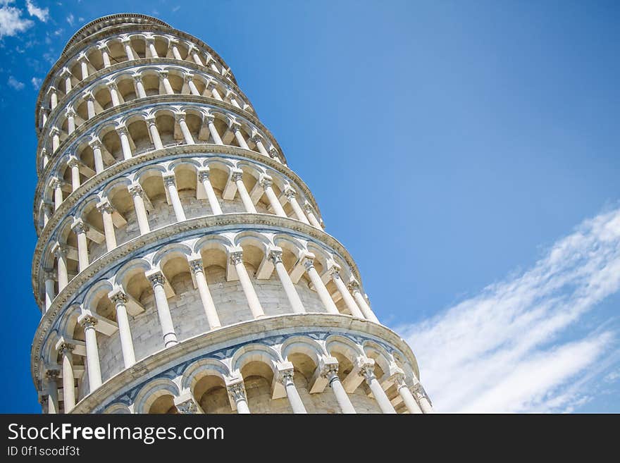 The Leaning Tower of Pisa from the low angle.