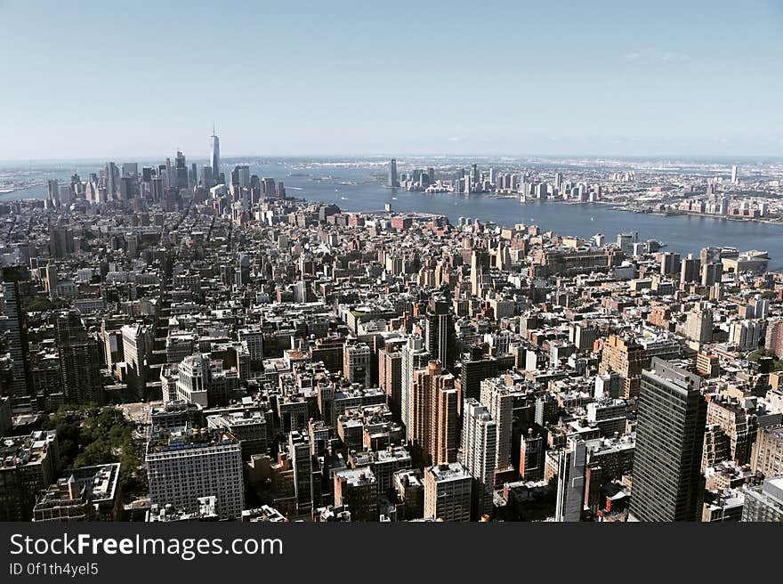 Aerial view of New York city skyline, USA.