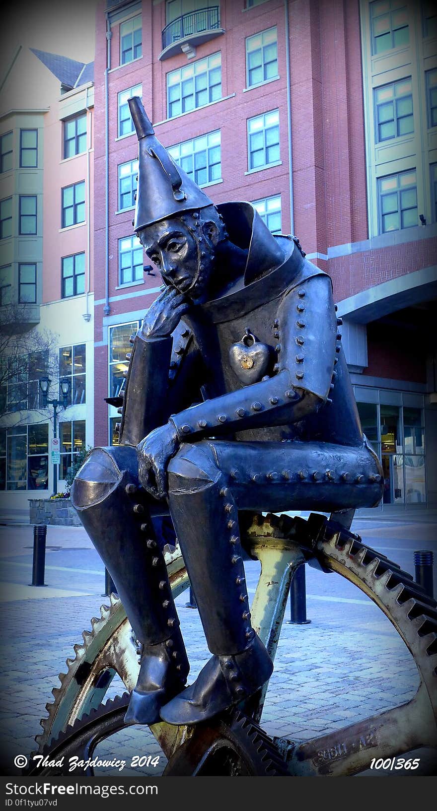 Auguste Rodin, eat your heart out. I saw a crew placing this late yesterday afternoon on my way home and snagged some photos this morning on my way to work. This is The Tinker by Lorann Jacobs, the newest public art in Rockville, Maryland. Day 100 of my 365 Project &#x28;and, yay!, made it to 100 days!!&#x29;