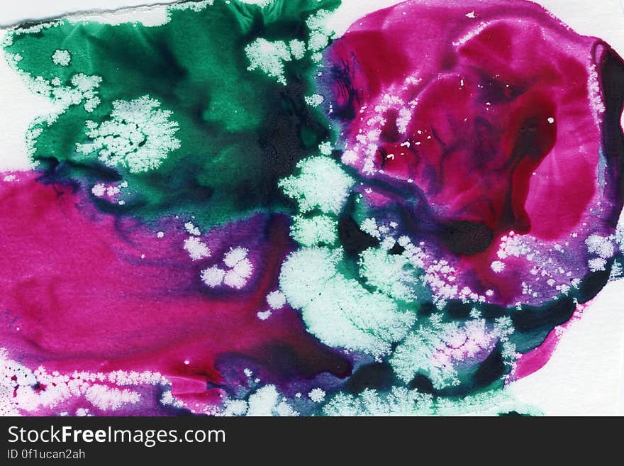 watercolor splat, pink and green