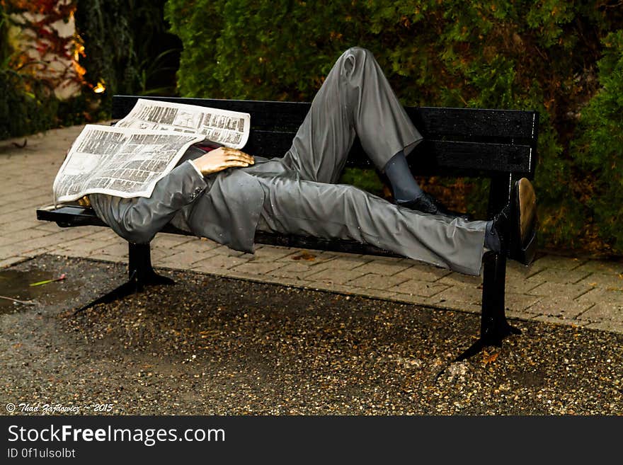 Seward Johnson sculpture of a man asleep on a bench Grounds for Sculpture in Hamilton Township, New Jersey Please use this URL to link back to this page if you use the photo: goo.gl/lBYzfG . Thanks!. Seward Johnson sculpture of a man asleep on a bench Grounds for Sculpture in Hamilton Township, New Jersey Please use this URL to link back to this page if you use the photo: goo.gl/lBYzfG . Thanks!