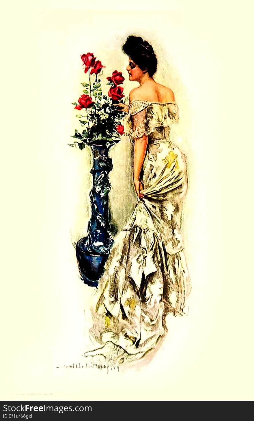 1906 Woman smelling flower