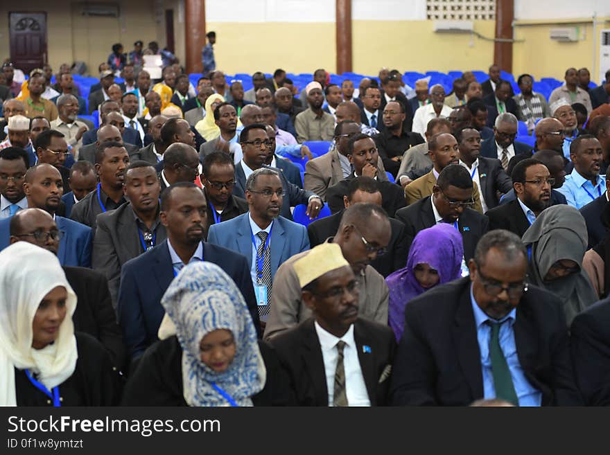 Newly elected members of parliament of the Somali federal government attend their inauguration ceremony in Mogadishu on December 27, 2016. AMISOM Photo / Ilyas Ahmed. Newly elected members of parliament of the Somali federal government attend their inauguration ceremony in Mogadishu on December 27, 2016. AMISOM Photo / Ilyas Ahmed