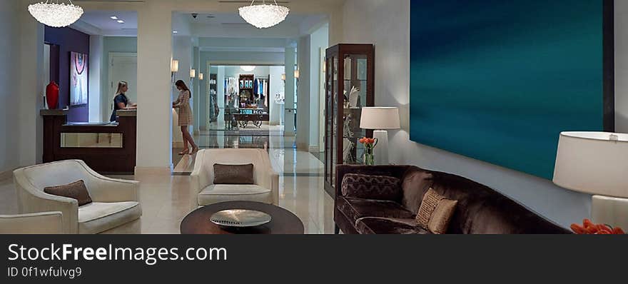 A luxurious lobby interior with stylish furniture.