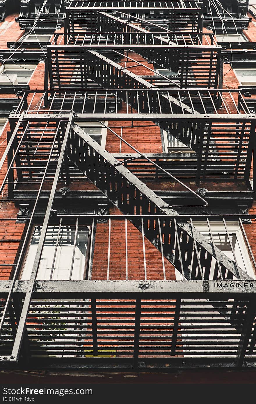 A close up of a fire escape stairway.