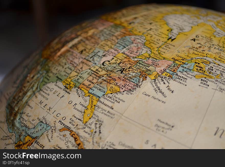 Closeup of America on a globe.