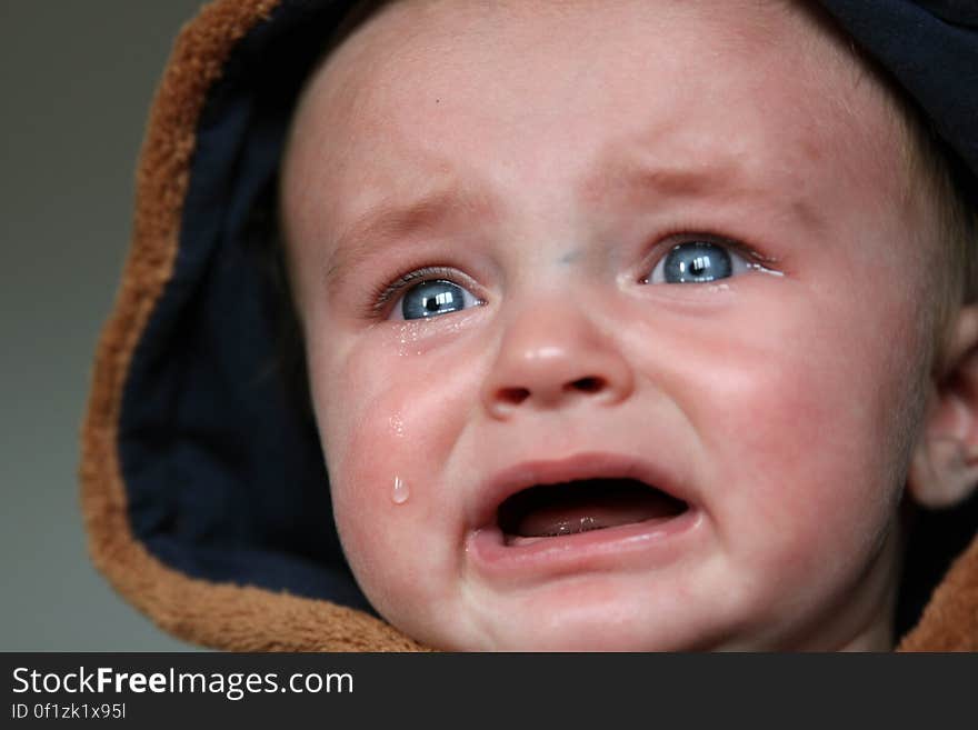 A close up of a crying baby.