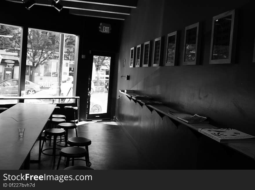 Furniture, Black, Table, Black-and-white, Interior design, Stool