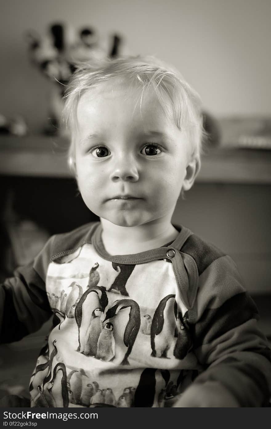 A serious baby boy portrait. A serious baby boy portrait.