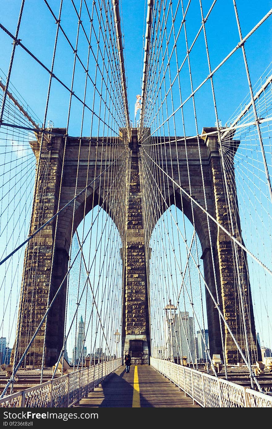 A view from the walkway on the Brooklyn bridge.