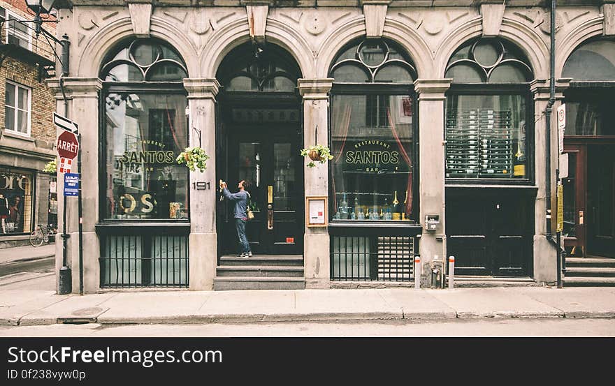 Exterior of an old shop in a city street,. Exterior of an old shop in a city street,