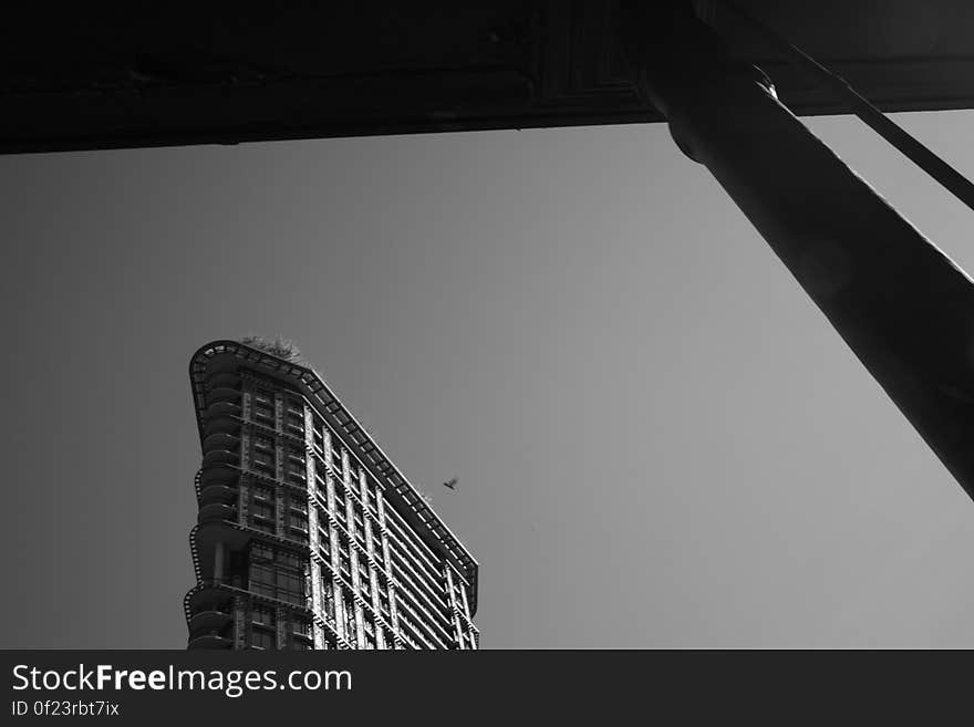 Sky, Building, Skyscraper, Grey, Black-and-white, Rectangle