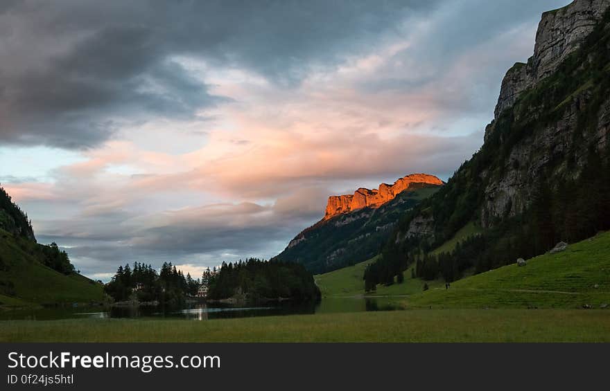 Magnificent sunset over Seealpsee lake &#x28;at around 1000m&#x29; after a very interesting and picturesque track to Santis &#x28;2500m&#x29;.