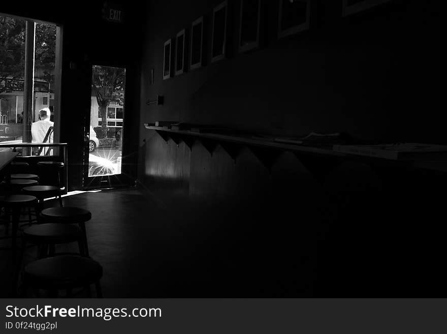 Building, Flash photography, Black-and-white, Style, Chair, Tints and shades