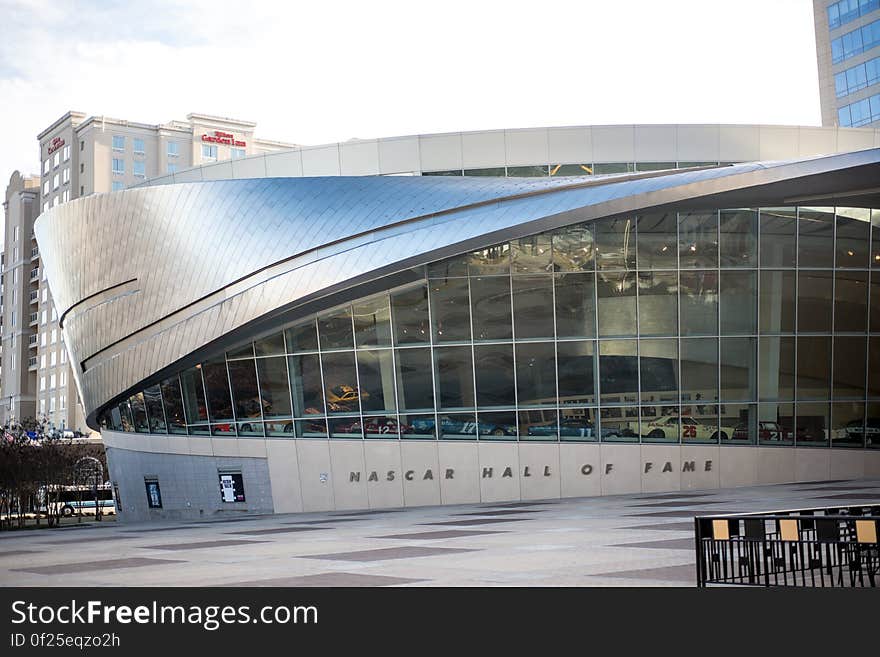 The NASCAR hall of Fame building in Charlotte, North Carolina.