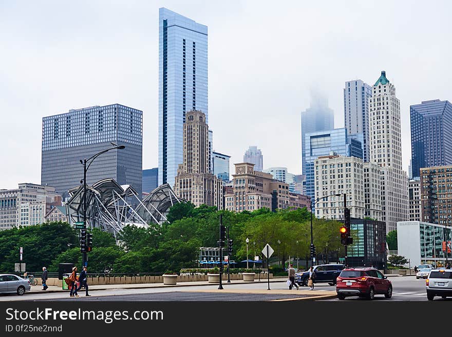 A scenic view from the Millennium park in Chicago, Illinois,. A scenic view from the Millennium park in Chicago, Illinois,