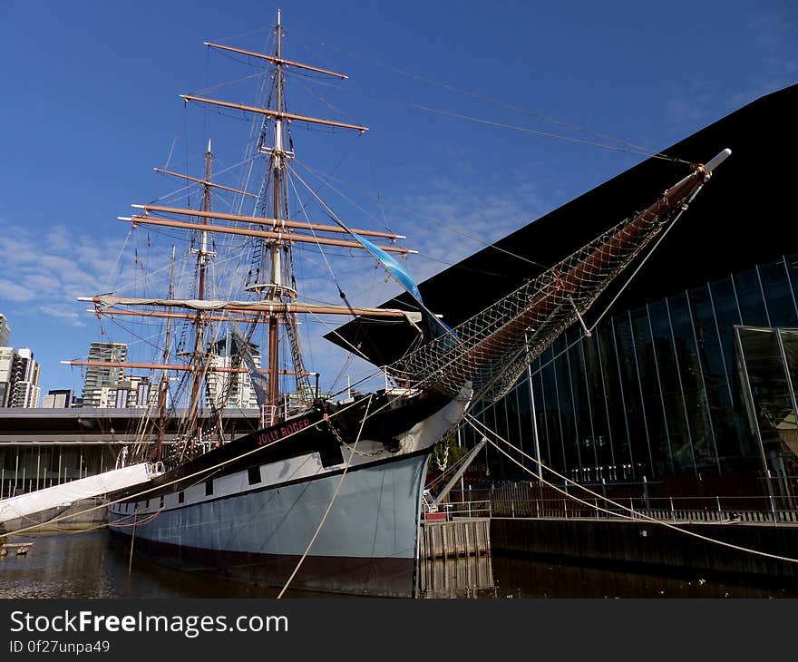 General characteristics Class and type: Cargo Type: Iron hull,Barque rig Tonnage: 678 gross Length: Hull:192.2 ft &#x28;58.6 m&#x29;LOA:230 ft &#x28;70 m&#x29; Beam: 30.15 ft &#x28;9.19 m&#x29; Height: 108 ft &#x28;33 m&#x29;&#x28;mainmast&#x29; Draught: 14 ft &#x28;4.3 m&#x29; Propulsion: Sails Speed: 14 kt Capacity: 1,100 tons Complement: less than 15 Polly Woodside is a Belfast-built, three-masted, iron-hulled barque, preserved in Melbourne, Australia, and forming the central feature of the South Wharf precinct. The ship was originally built in Belfast by William J. Woodside and was launched in 1885. Polly Woodside is typical of thousands of smaller iron barques built in the last days of sail, intended for deep water trade around the world and designed to be operated as economically as possible.