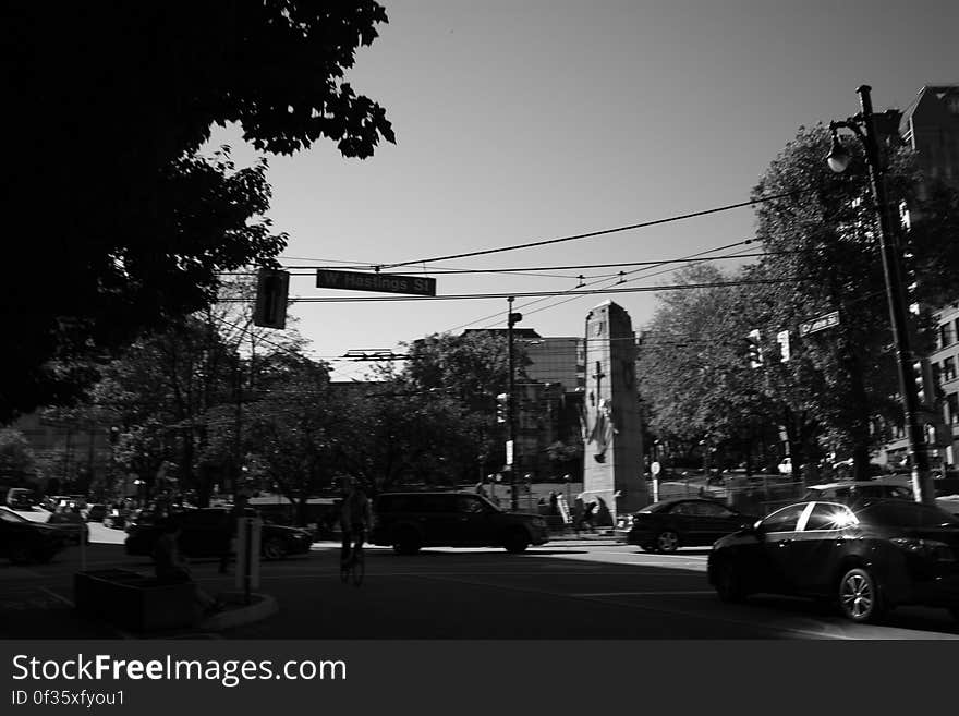 Sky, Building, Car, Automotive lighting, Black, Tree