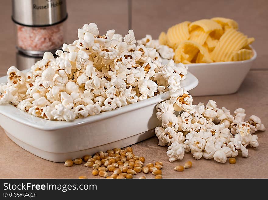 Puff Corn on Gray Ceramic Bowl