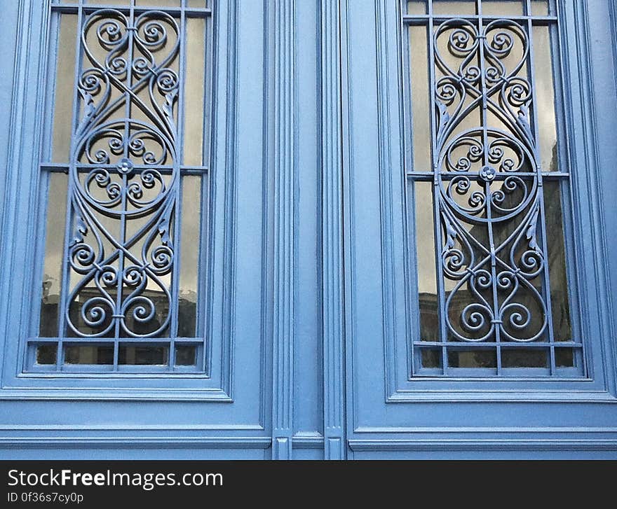 Doorway with decorative window panels. Doorway with decorative window panels.