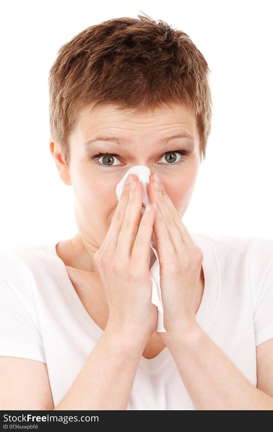 Short Red Hair Woman Blowing Her Nose