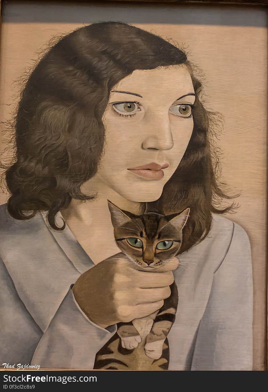 Girl with a kitten by the English painter Lucian Freud, seen at The Getty in Los Angeles, California &#x28;on loan in the exhibit London Calling from The Tate. www.tate.org.uk/art/artworks/freud-girl-with-a-kitten-t12617