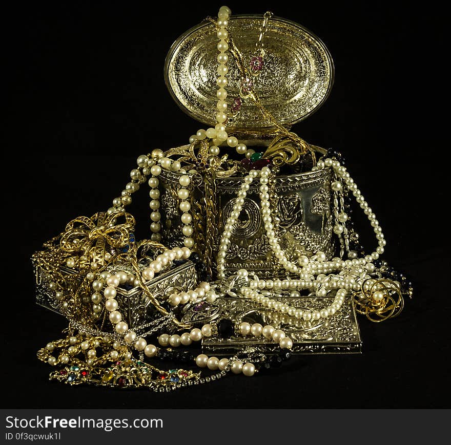 Gold Beaded Necklaces on Gold Jewelry Box