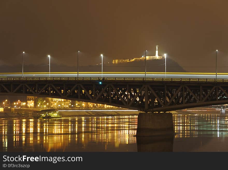 A bridge with lights in the night. A bridge with lights in the night.