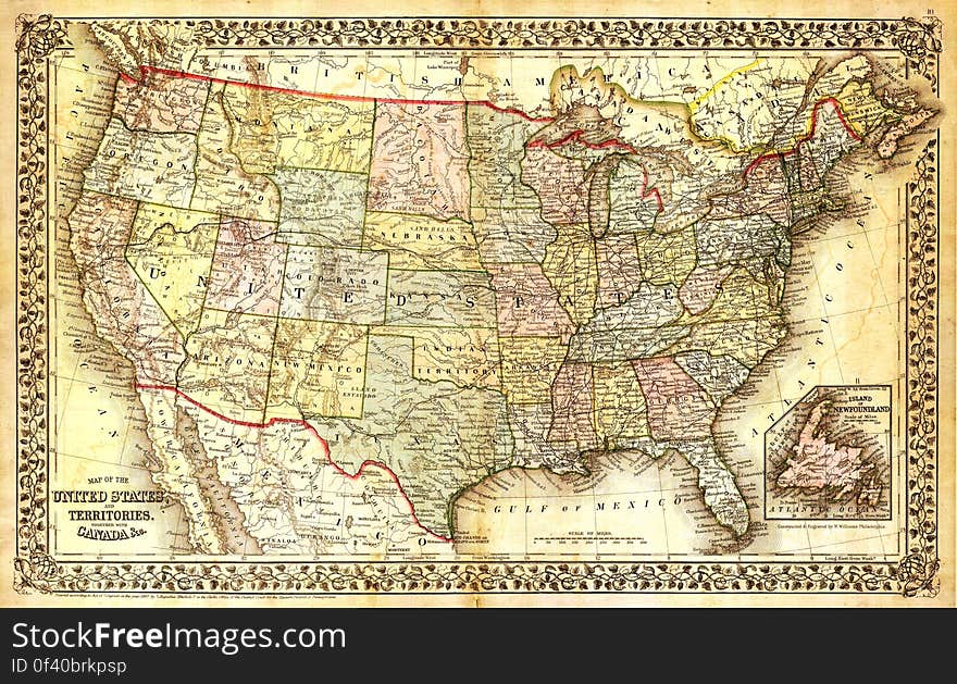 An old map of the United States of America. An old map of the United States of America.