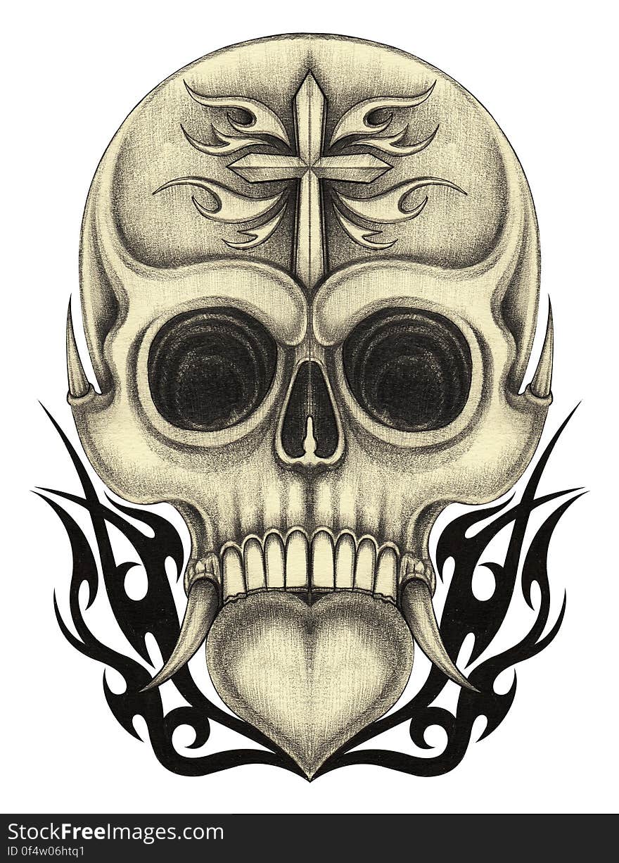 Art design skull head mix heart and graphic for tattoo hand pencil drawing on paper. Art design skull head mix heart and graphic for tattoo hand pencil drawing on paper.