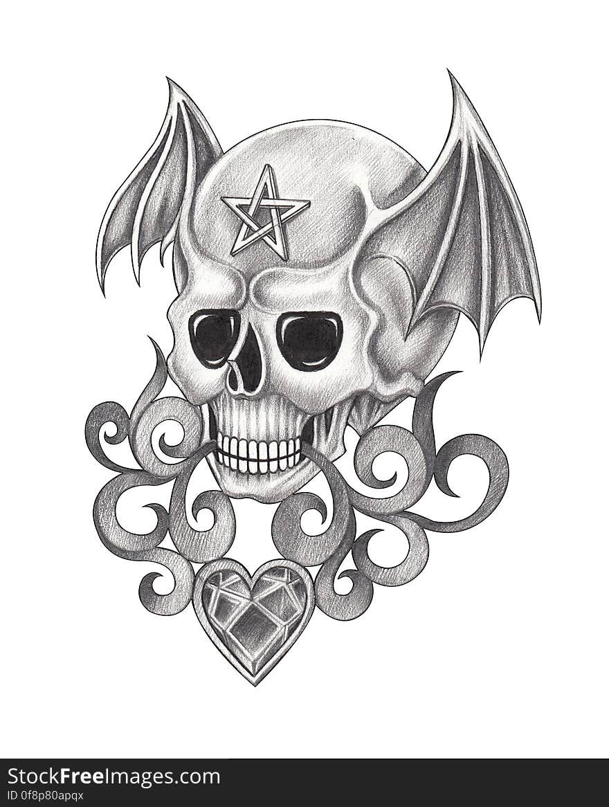 Art Wings Skull Tattoo.