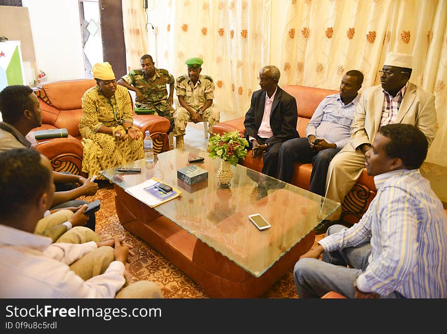 Deputy Special Representative of the Chairperson of the African Union Commission &#x28;DSRCC&#x29; Lydia Wanyoto-Mutende explains a point to Hiran Governer, Abdifatah Hassan Afrah and other local administration officials during a visit to Beletweyne in Sector 4 on 28th June 2014. AMISOM Photo / David Mutua. Deputy Special Representative of the Chairperson of the African Union Commission &#x28;DSRCC&#x29; Lydia Wanyoto-Mutende explains a point to Hiran Governer, Abdifatah Hassan Afrah and other local administration officials during a visit to Beletweyne in Sector 4 on 28th June 2014. AMISOM Photo / David Mutua