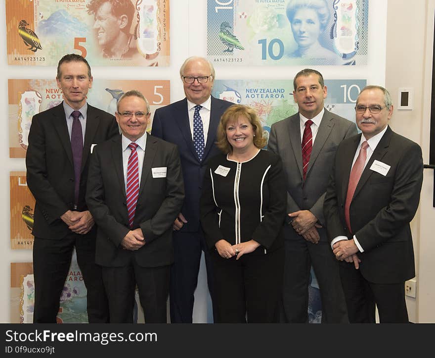 Reserve Bank Head of Currency, Property & Security Brian Hayr, Innovia Security Managing Director Bernhard Imbach, Canadian Banknote Company President and CEO Ronald G. Arends, Canadian Banknote Company Senior Vice President of Payment Systems Canada & Manufacturing Marilou Robinson, Reserve Bank Deputy Governor Geoff Bascand and SICPA Australia Managing Director Howard Carter. Reserve Bank Head of Currency, Property & Security Brian Hayr, Innovia Security Managing Director Bernhard Imbach, Canadian Banknote Company President and CEO Ronald G. Arends, Canadian Banknote Company Senior Vice President of Payment Systems Canada & Manufacturing Marilou Robinson, Reserve Bank Deputy Governor Geoff Bascand and SICPA Australia Managing Director Howard Carter.