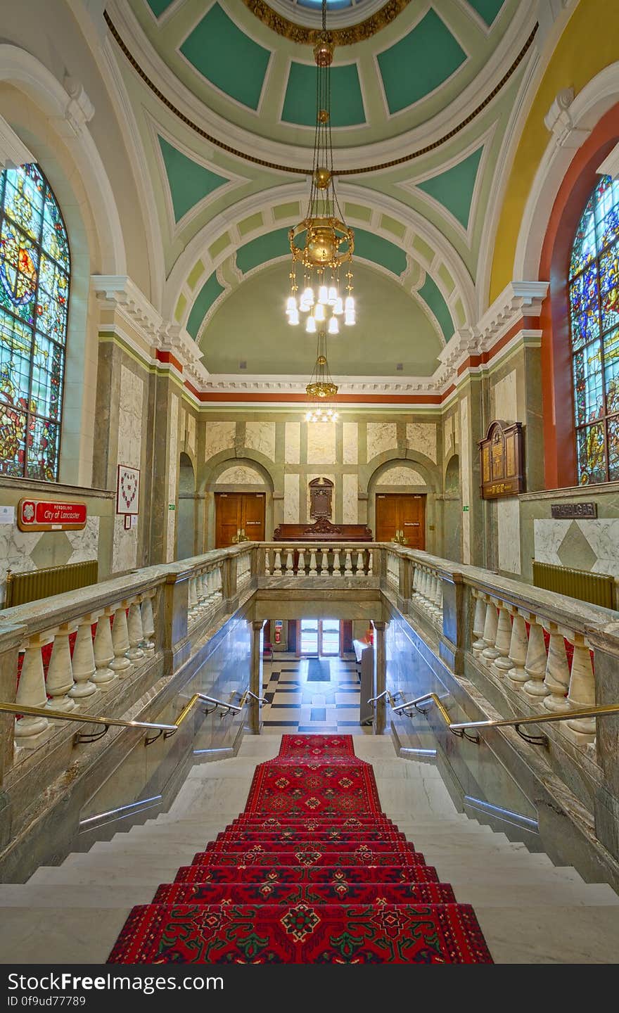 Here is an hdr photograph taken from the stairs inside Lancaster Town Hall. Located in Lancaster, Lancashire, England, UK. Taken during the Heritage Open Days 2015. &#x28;permission was given for photography&#x29;. Here is an hdr photograph taken from the stairs inside Lancaster Town Hall. Located in Lancaster, Lancashire, England, UK. Taken during the Heritage Open Days 2015. &#x28;permission was given for photography&#x29;