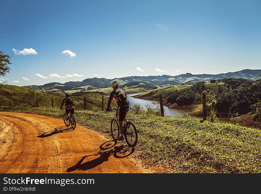 Bicyclist Passing the Road Near the River