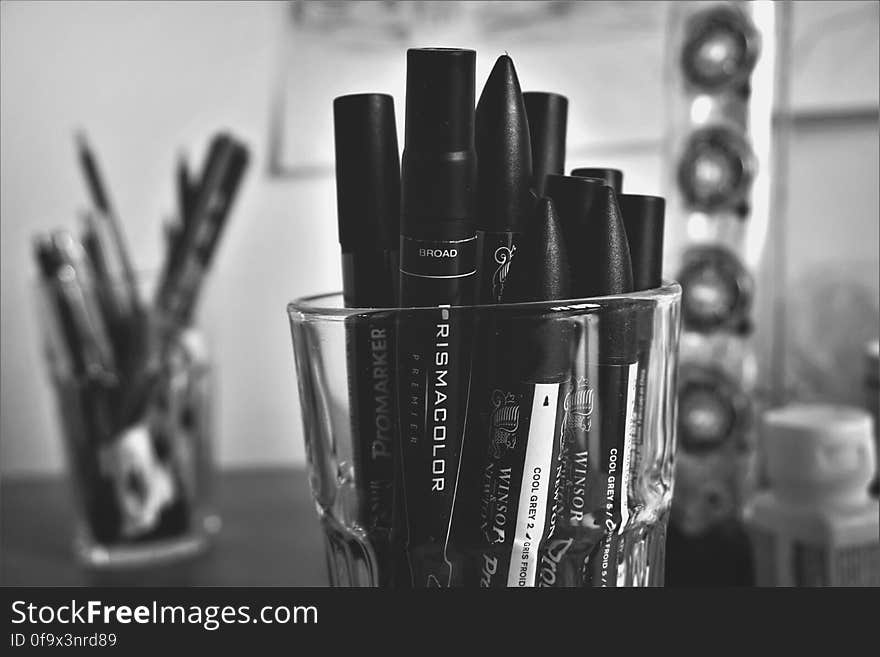 Close-up of Markers on a Container