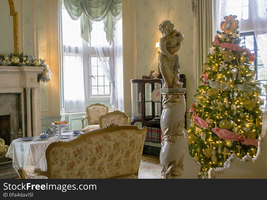 Christmas tree, Furniture, Property, Window, Couch, Decoration