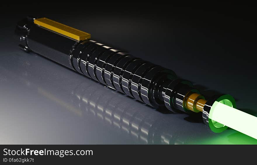 Close up of laser light pen with beam reflecting on tabletop. Close up of laser light pen with beam reflecting on tabletop.