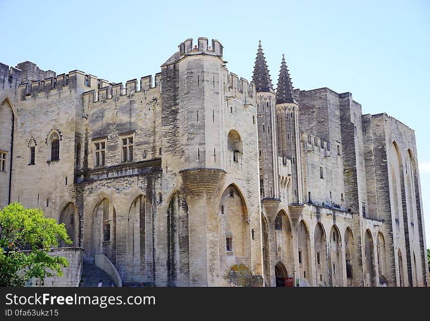 Exterior of historic gothic style castle.