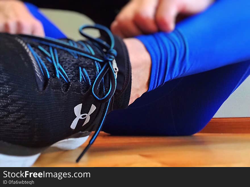 A close up of a sportswoman`s leg during workout.