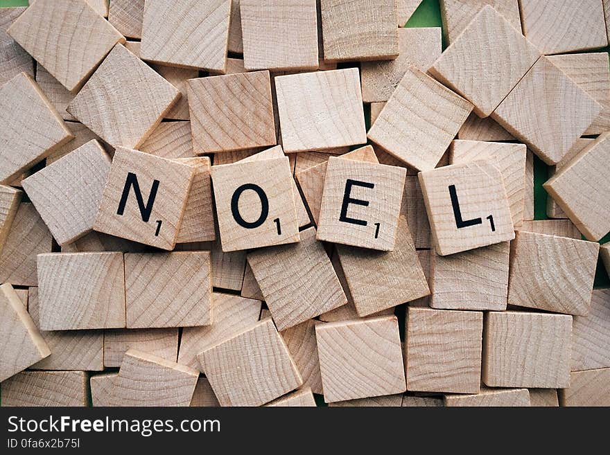 Wooden cubes with letters forming word Noel. Wooden cubes with letters forming word Noel.